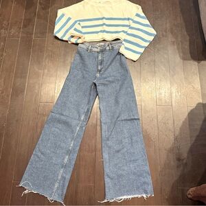 Zara Mariner wide leg, high waisted jean, comfortable stretch denim, size 4